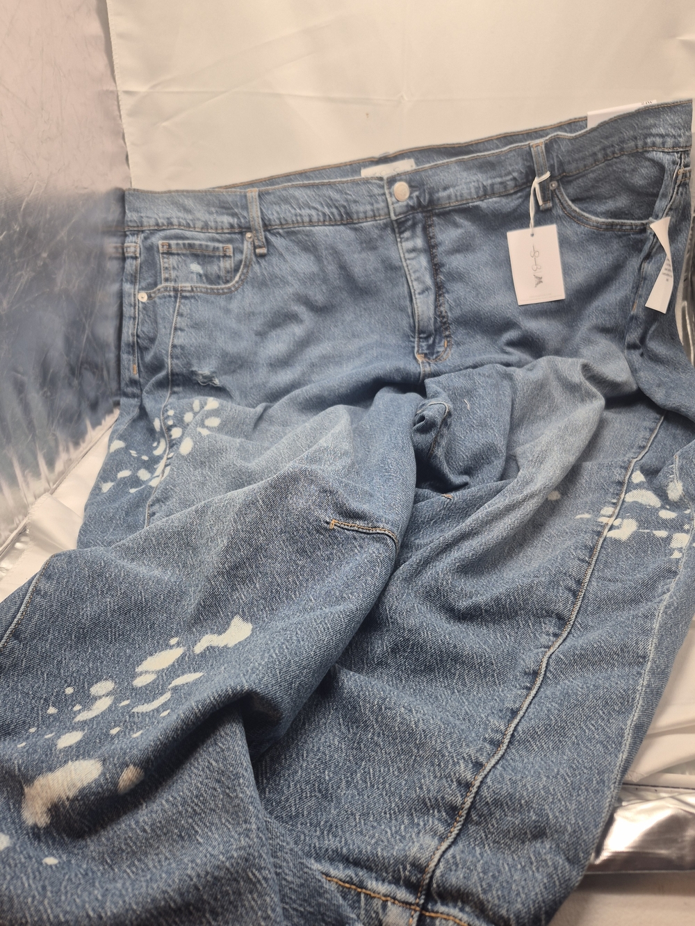 Jessica Simpson Blue Boyfriend Jeans with Bleach Accents